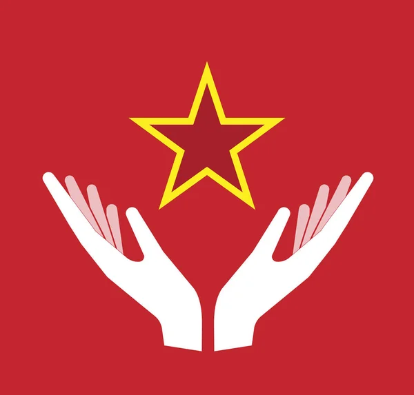 Des mains isolées offrant l'étoile rouge du communisme icône — Image vectorielle