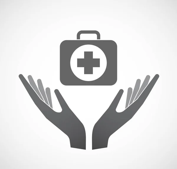 Isolated hands offering  a first aid kit icon — Stock Vector