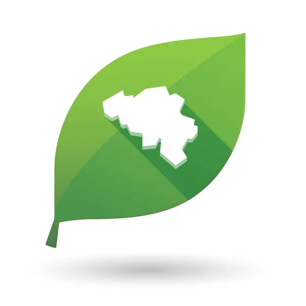 Geïsoleerde groen blad met de kaart van België — Stockvector