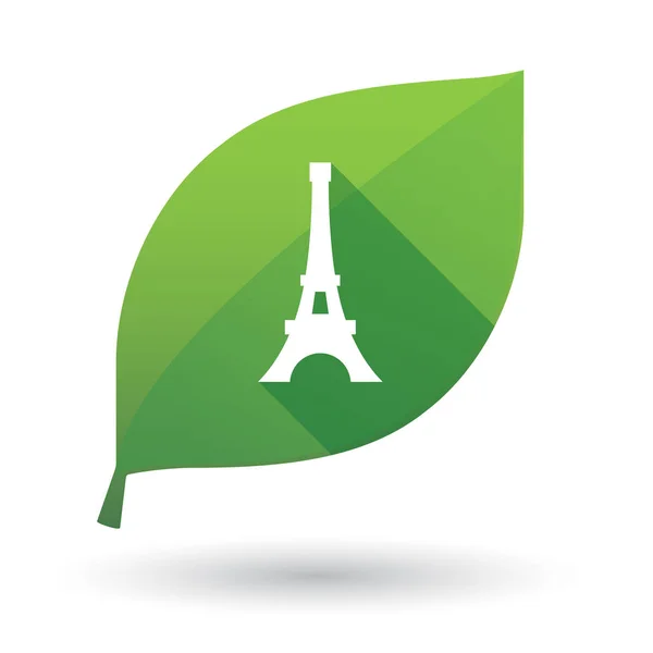 Feuille verte isolée avec la tour Eiffel — Image vectorielle
