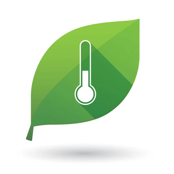 Zielony liść na białym tle z ikoną termometr — Wektor stockowy