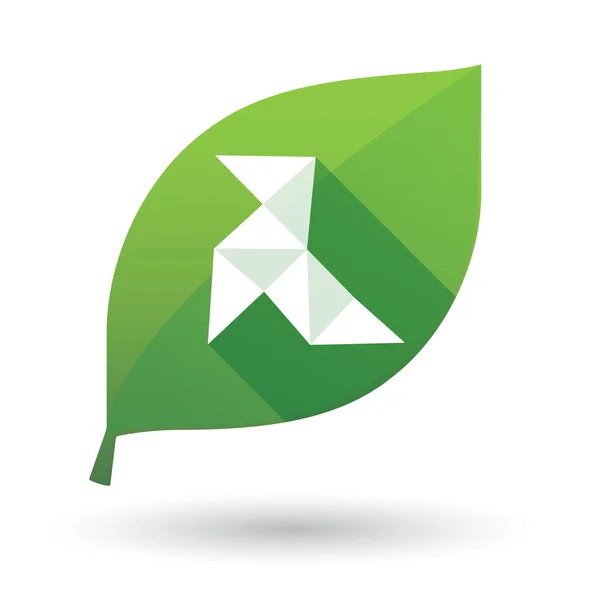 Изолированный зелёный лист с бумажной птицей — стоковый вектор