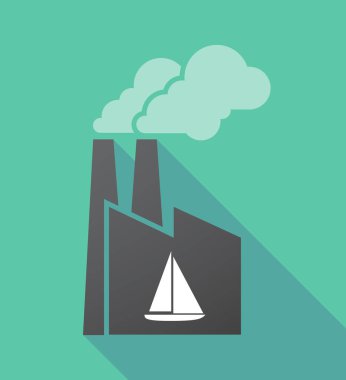 Uzun bir gemi ile gölge fabrika