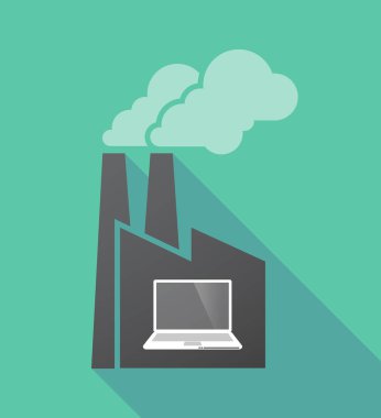 Bir dizüstü bilgisayar ile uzun gölge fabrika