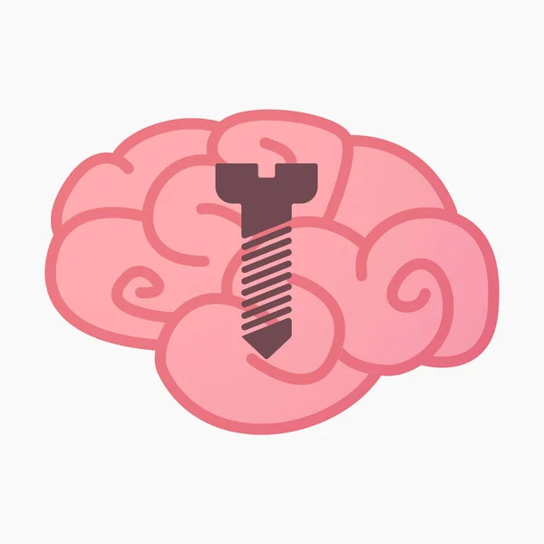 Isolated brain with a screw — Stock Vector