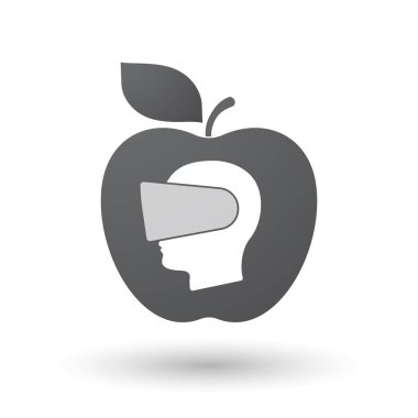 Bir sanal gerçeklik kafa giyen bir erkek kafa ile izole elma