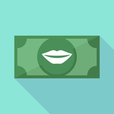 Uzun gölge gülümseyen kadın ağız banknot 