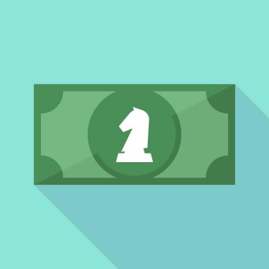 Uzun gölge banknot bir şövalye satranç rakam ile