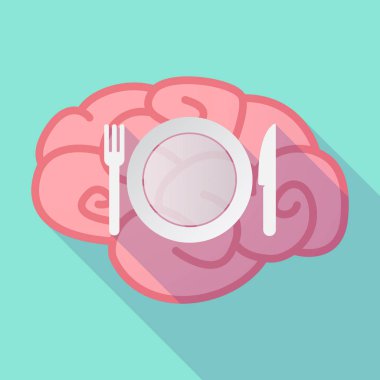 Uzun bir yemek, bıçak ve çatal simgesi ile beyin gölge