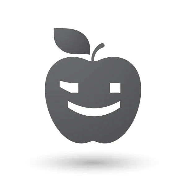 Pomme isolée avec un clin d'oeil texte visage émoticône — Image vectorielle