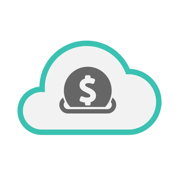 Geïsoleerde wolk met een dollar munt in te voeren in een moneybox — Stockvector