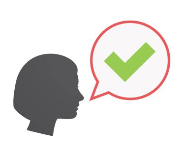 Onay işareti ile izole kadın baş