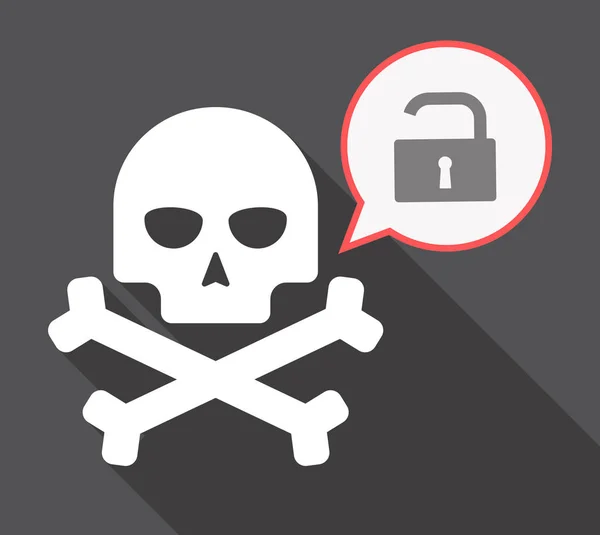 Calavera de sombra larga con una almohadilla de bloqueo abierta — Vector de stock