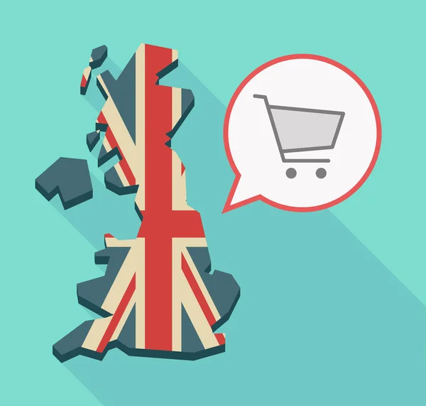 Long shadow UK map with a shopping cart — Stock Vector