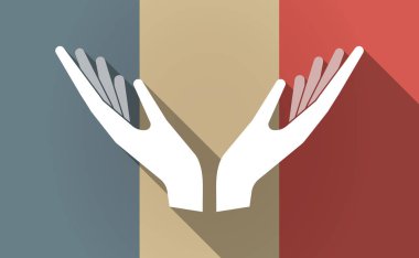 Uzun gölge sunan iki elle Fransa bayrağı