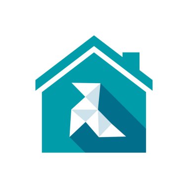 Bir kağıt kuş ile izole ev