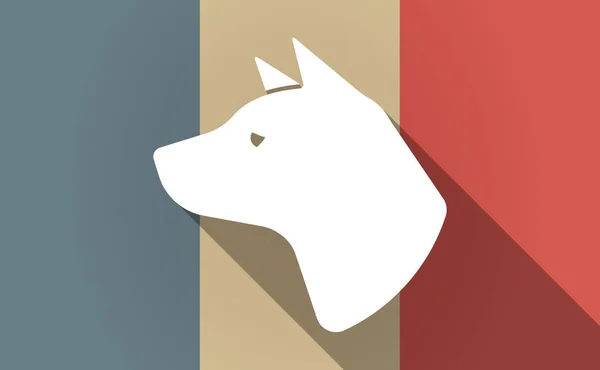 Lunga ombra Francia bandiera con una testa di cane — Vettoriale Stock