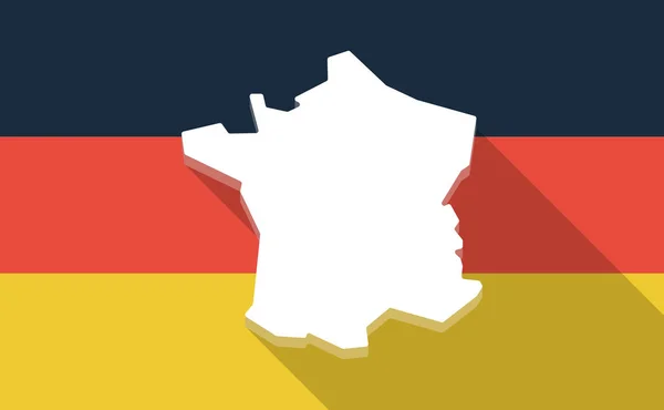 Larga sombra Bandera de Alemania con el mapa de Francia — Vector de stock