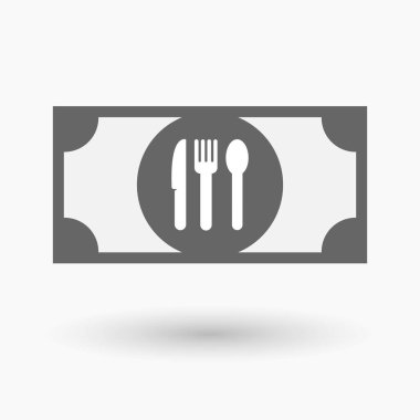 Çatal bıçak takımı ile izole banknot