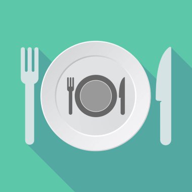 Uzun gölge sofra bir tabak, bıçak ve çatal simgesi