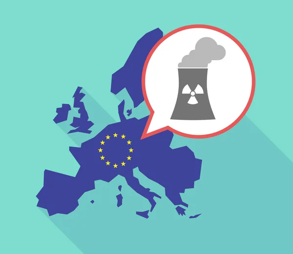 Larga sombra Mapa de la UE con una central nuclear — Vector de stock