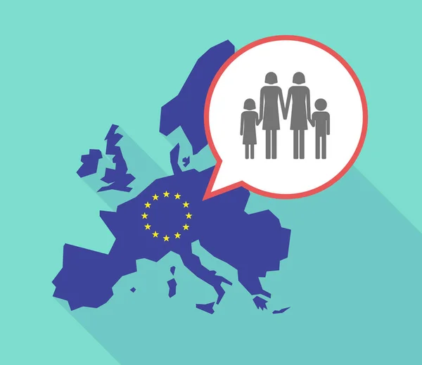 Longa sombra mapa da UE com uma família de pais lésbicas pictograma — Vetor de Stock