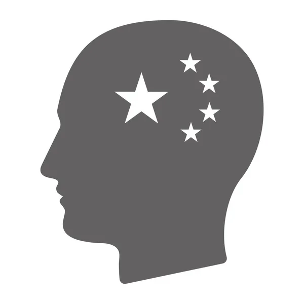 Na białym tle męskiej głowy z symbolem flagi Chiny pięć gwiazdek — Wektor stockowy