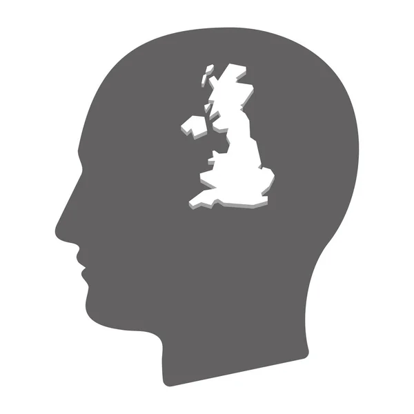 Cabeza masculina aislada con un mapa del Reino Unido — Vector de stock