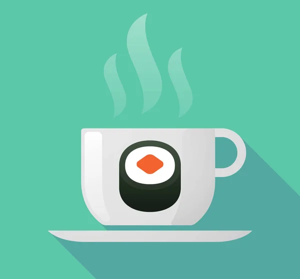 Taza de sombra larga con un pedazo de sushi maki — Vector de stock