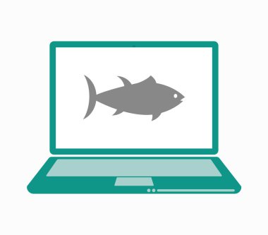 Bir ton balığı ile Yalıtılmış dizüstü bilgisayar