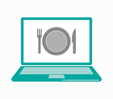 Bir tabak, bıçak ve çatal simgesi ile Yalıtılmış dizüstü bilgisayar