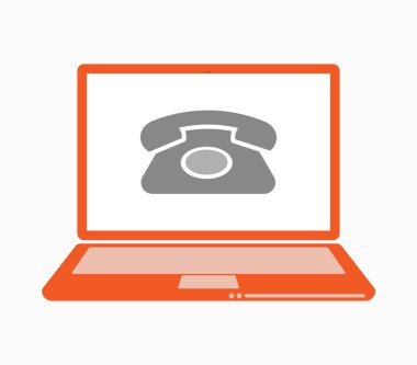 Retro telefon işaretiyle Yalıtılmış dizüstü bilgisayar