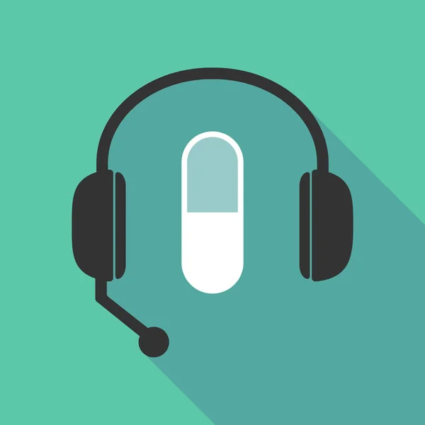 Μεγάλη σκιά ακουστικά με ένα χάπι — Διανυσματικό Αρχείο