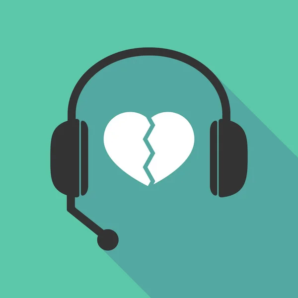 Μεγάλη σκιά ακουστικά με μια σπασμένη καρδιά — Διανυσματικό Αρχείο