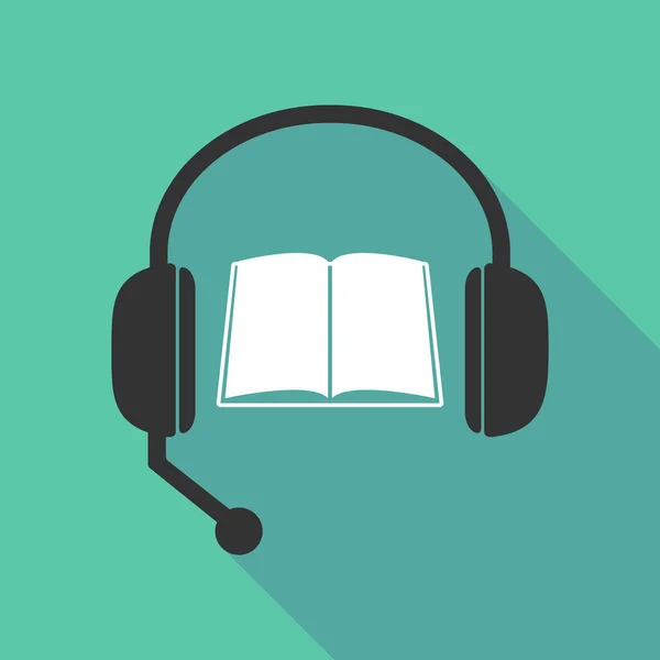 Μεγάλη σκιά ακουστικά με ένα βιβλίο — Διανυσματικό Αρχείο