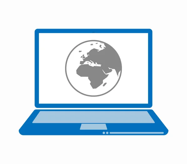 Laptop isolado com um mundo de regiões da Ásia, África e Europa — Vetor de Stock