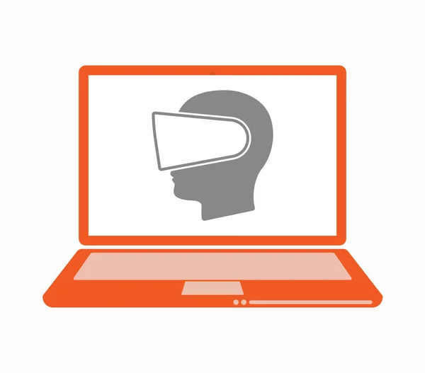 Laptop isolato con una testa maschile che indossa una testa di realtà virtuale — Vettoriale Stock