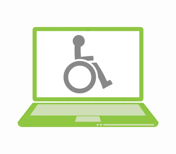 人体在轮椅上图标的孤立的笔记本电脑 — 图库矢量图片