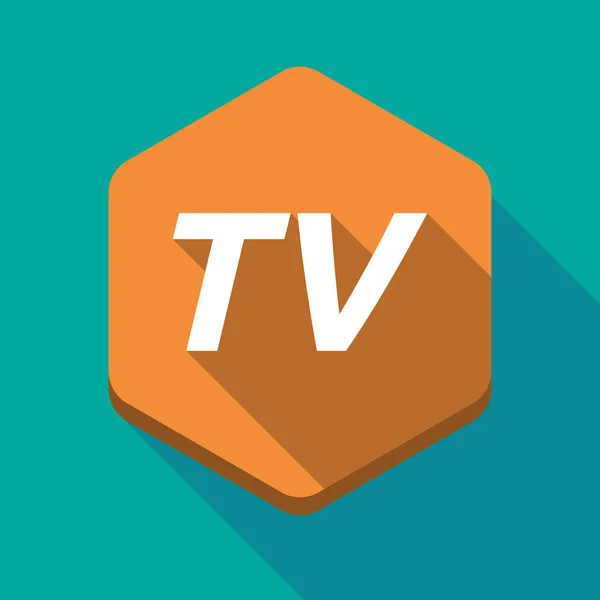 Long shadow hexagon with    the text TV — Stock Vector