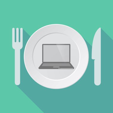 Uzun gölge dishware bir dizüstü bilgisayar ile