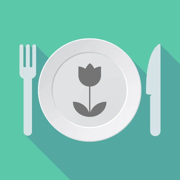 Long shadow dishware with a tulip — Stock Vector