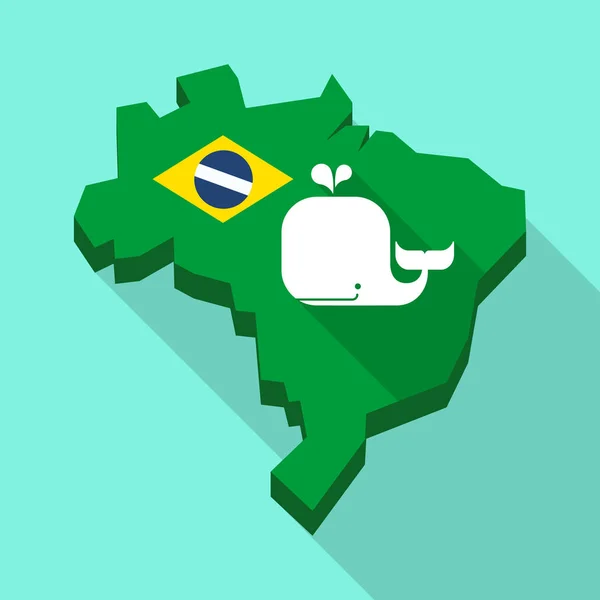 Μεγάλη σκιά χάρτη της Βραζιλίας με μια φάλαινα — Διανυσματικό Αρχείο