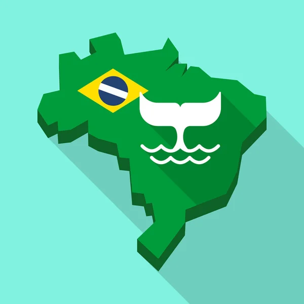 Largo mapa de sombra de Brasil con cola de ballena — Vector de stock