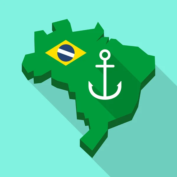 Lunga mappa delle ombre del Brasile con ancora — Vettoriale Stock