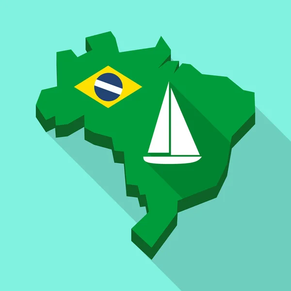 Long shadow map of Brazil with a ship — Stock Vector