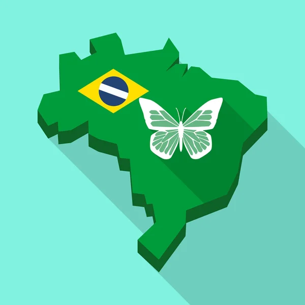 Hosszú árnyék Térkép Brazília, egy pillangó — Stock Vector