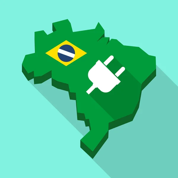 Long shadow map of Brazil with a plug — Stock Vector