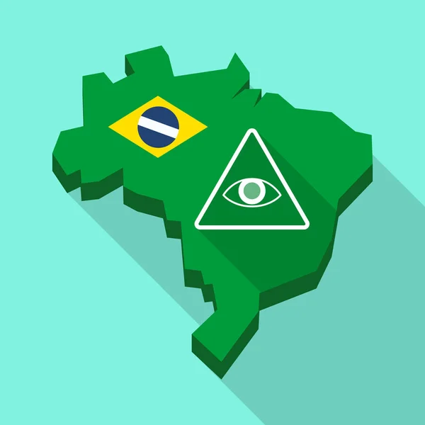 Длинная теневая карта Бразилии со всевидящим глазом — стоковый вектор
