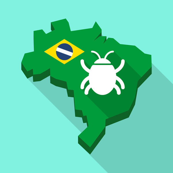 Long shadow map of Brazil with a bug
