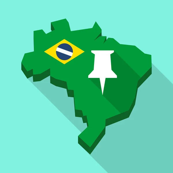 Mapa de sombras largo de Brasil con un alfiler — Vector de stock